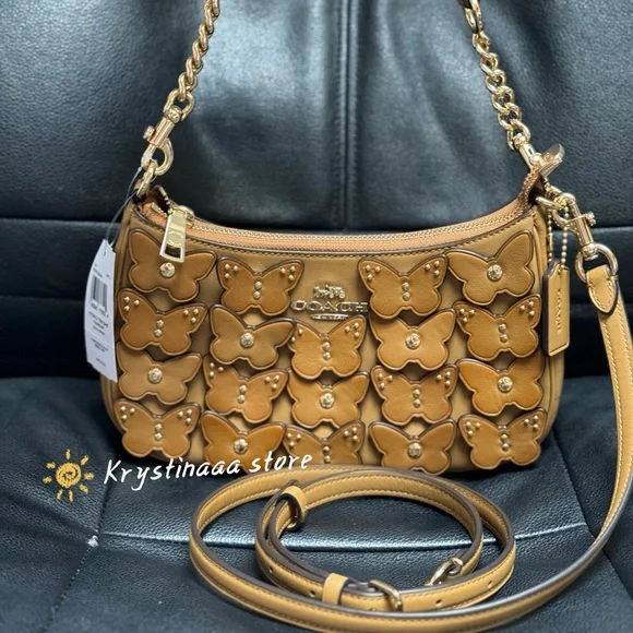 Coach Teri Shoulder Bag With Butterfly Applique CAJ97Honey brown NWT